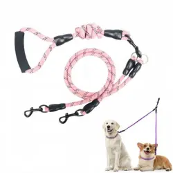 FurryFusion Correa doble para perros de algodón y lino - Rosa
