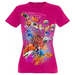 Camiseta Mujer Colores tropicales color FUCSIA