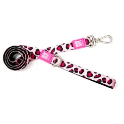 Correa corta Max & Molly Leopard Pink para perros - Tamaño L: 120 cm de largo, 25 mm de ancho