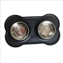 FurryFusion Cuenco doble para perros de silicona y acero inoxidable - Artículo 1
