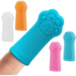 HausPets 4 cepillos dedo silicona perro gato + cajas - Azul cielo, rosa, naranja, blanco
