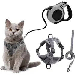 HausPets Arnés para gatos correa retráctil, 3 m, malla reflectante, gris - Artículo 1