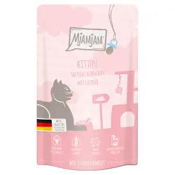 MjAMjAM Quetschie Kitten 12 x 125 g - Jugoso pollo con aceite de salmón