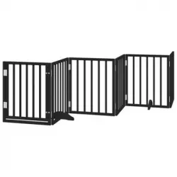 Puerta Para Perros Plegable 6 Paneles Madera Álamo Negra 300 Cm Vidaxl