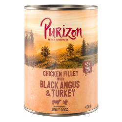 Purizon Adult 6 x 400 g comida húmeda sin cereales para perros - Black angus y pavo con boniato y arándanos