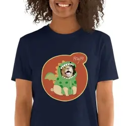 Mascochula camiseta mujer dino personalizada con tu mascota azul marino