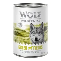 Pack ahorro: Wolf of Wilderness 12 x 400 g - Green Fields, con cordero