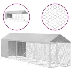 Perrera De Exterior Con Toldo Acero Galvanizado Plata 2x10x2,5m Vidaxl