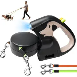 HausPets Correa doble retráctil de 3 m y 30 lb, color marrón, LED - Artículo 1