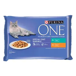Purina ONE Sensitive comida húmeda para gatos - Con pollo y atún (4 x 85 g)