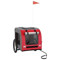 vidaXL Remolque de bicicleta para perros hierro tela Oxford rojo gris