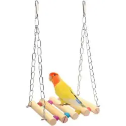 ZooVenture Hamaca para pájaros - Madera, ratán, jaula, ejercicio - Puente colgante de troncos