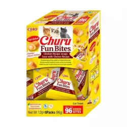 Churu Fun Bites Snack para Gatos Doble Textura Receta de Pollo con Queso, 8 x 12 gr