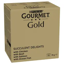 Gourmet Gold Succulents Delight 96 x 85 g - Jumbopack  - Pollo, pescado de mar, vacuno, salmón