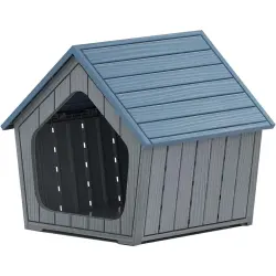 COSTWAY Caseta Gatos Exterior, 59,5x57x58 cm, Casa para Gatos Impermeable de Plástico, Resistente a la Intemperie, Condominio para Mascotas de Interior Exterior con Ventilación y Techo Inclinado, Azul - 59,5 cm x 57 cm x 58 cm