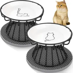 HausPets Lote 2 comederos gato cerámica elevados – Negro - Negro