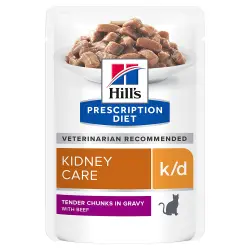 Hill's k/d Prescription Diet Kidney Care sobres para gatos - 12 x 85 g (vacuno)