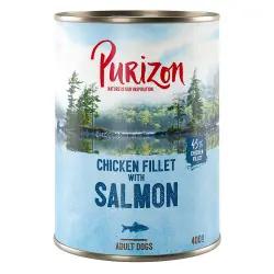 Purizon Adult 6 x 400 g comida húmeda sin cereales para perros - Salmón con espinacas y coco