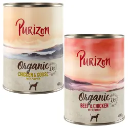 Purizon Organic 6 x 400 g comida ecológica para perros - Pack mixto: pollo con ganso y vacuno con pollo