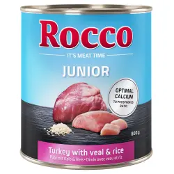 Rocco Junior 6 x 800 g - Pavo con corazón de ternera y arroz