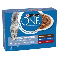 Paquete mixto Purina ONE Gato Sterilized 8 x 85 g - Pato, Vacuno, Sardina