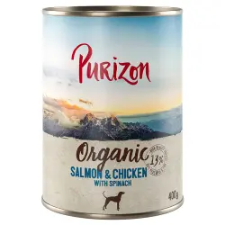 Purizon Organic 6 x 400 g comida ecológica para perros - Salmón y pollo con espinacas