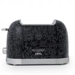 Schneider SCTO2KFAB Tostadora 2 Ranuras 815W Vintage Colección Keith Haring Negro Fashionista