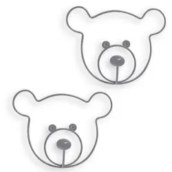 Set de 2 colgadores con forma de cabeza de oso color Gris