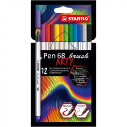 STABILO Pen 68 Brush Arty Pack de 12 Rotuladores Punta Pincel Colores Surtidos