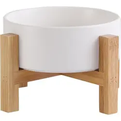 HausPets Cuencos elevados cerámica blanca soporte, cuencos elevados gatos - Blanco