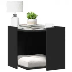 Mueble Arenero Para Gatos Madera Ingeniería Negro 53x53x51 Cm