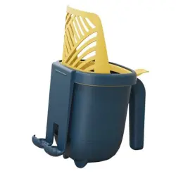 FurryFusion Pala para arena de gato con cubo de almacenamiento - Azul amarillento