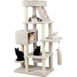 GIANTEX 180 cm Árbol Multinivel para Gatos de Interior con Hamaca - Beige