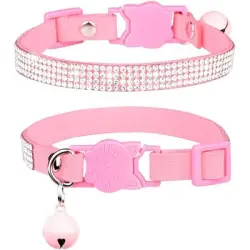 HausPets Collar gato cascabel diamantes imitación - Microfibra, hebilla - Rosa Una unidad XS