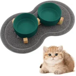 HausPets Soporte elevado comederos mascotas, diseño alfombrilla 400 ml - Verde