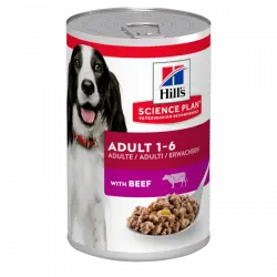 Hills Science Plan Adult de ternera pack latas para perros, Peso 1 x 12 latas 370gr