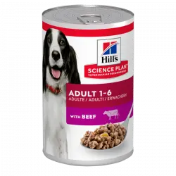 Hills Science Plan Adult de ternera pack latas para perros, Peso 1 x 12 latas 370 gr