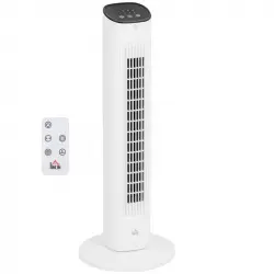 Homcom Ventilador de Torre 50W Control Remoto 3 Velocidades 30x30x78cm Blanco