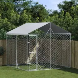 Perrera De Exterior | Jaula Para Perro | Parque Para Mascotas Con Techo Acero Galvanizado Plata 3x3x2,5 M Cfw783741