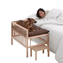 Cama elevada de madera con escalera para mascota Faunatic con colchón. Colecho junto a tu mascota (2 alturas)