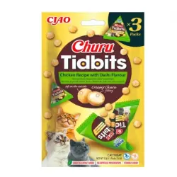 Churu Tidbits Snack para Gatos Bolitas Dos Capas Receta de Pollo Dashi, 3 x 12 gr
