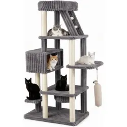 GIANTEX 180 cm Árbol Multinivel para Gatos de Interior con Hamaca - Gris