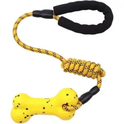 HausPets  de hueso con cuerda de 14,5 cm, para mordedores agresivos - Amarillo