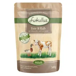 Lukullus sin cereales en bolsitas 6 x 300 g - Pato y ternera