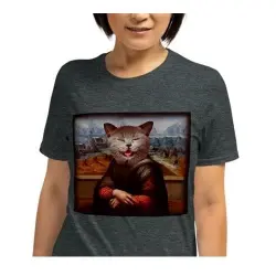 Mascochula camiseta mujer la gioconda personalizada con tu mascota gris oscuro