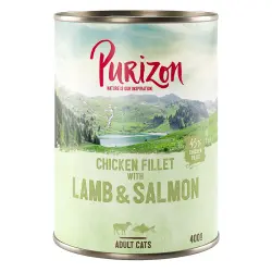 Purizon Adult 6 x 400 g comida húmeda para gatos, sin cereales - Filete de pollo con salmón y cordero