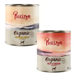 Purizon Organic 6 x 800 g comida ecológica para perros - Pack mixto: pollo con ganso y vacuno con pollo
