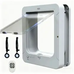 Zoomtopia Gatera con microchip varios gatos, entrada salida selectivas RFID - Blanco + 2 chips + 1 control remoto