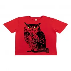 Animal totem camiseta manga corta algodón orgánico búho rojo para niños