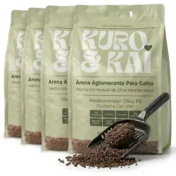 KURO & KAI Arena Aglomerante Natural de Hueso de Oliva para Gatos - 19,2 kg / 28 l (4 unidades)